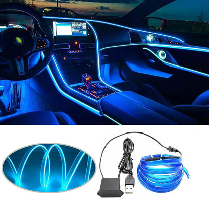 3M EL Cold Light Atmosphere Lamp with USB - DIY Decorative LED Ambient Lighting for Car Interior Dashboard Console Accessories